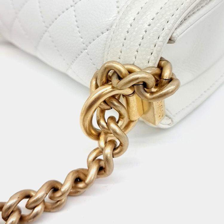 Pre Owned Chanel White Leather Boy Mini Shoulder Bag