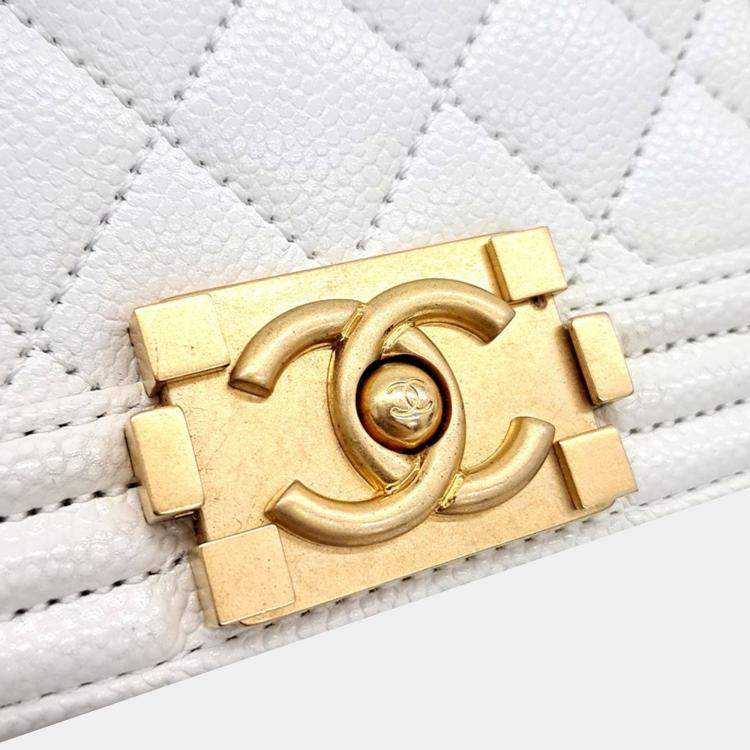 Pre Owned Chanel White Leather Boy Mini Shoulder Bag