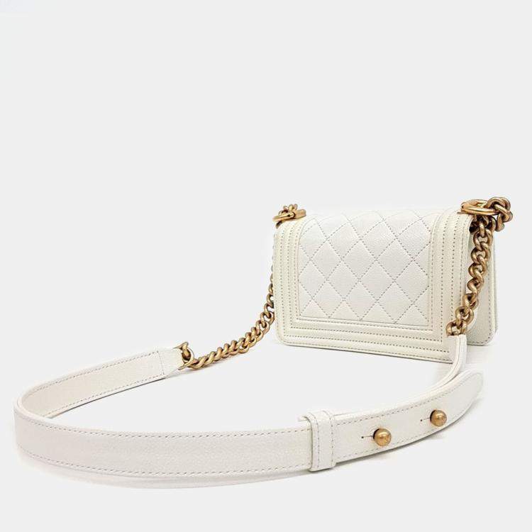 Pre Owned Chanel White Leather Boy Mini Shoulder Bag