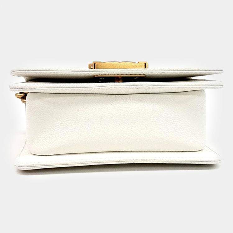 Pre Owned Chanel White Leather Boy Mini Shoulder Bag