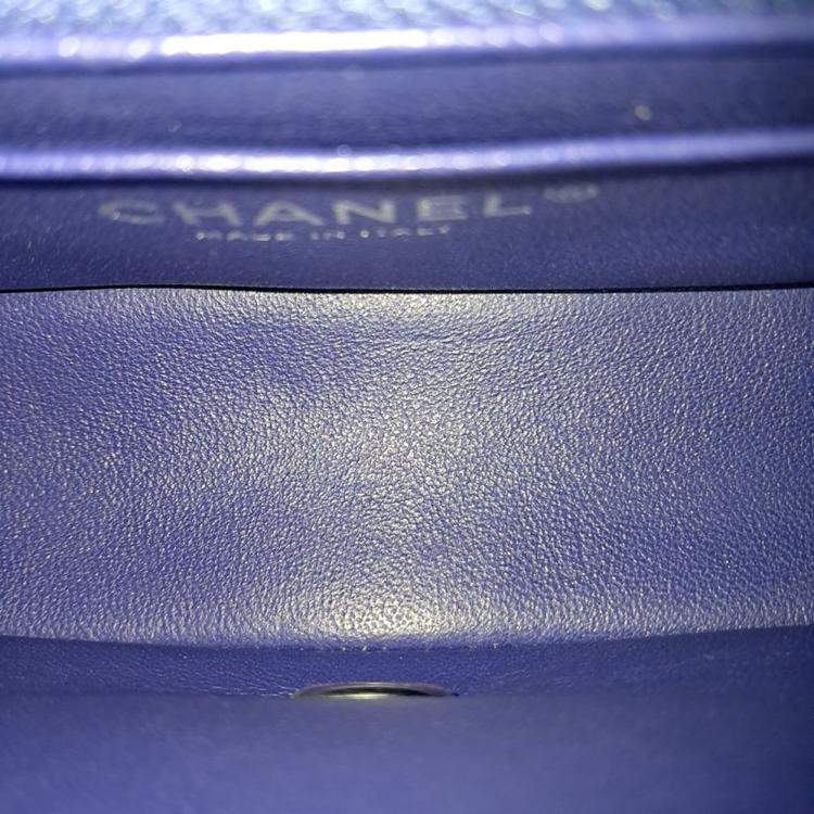 Pre Owned Chanel Blue Patent Leather Chevron Classic Mini Crossbody Bag