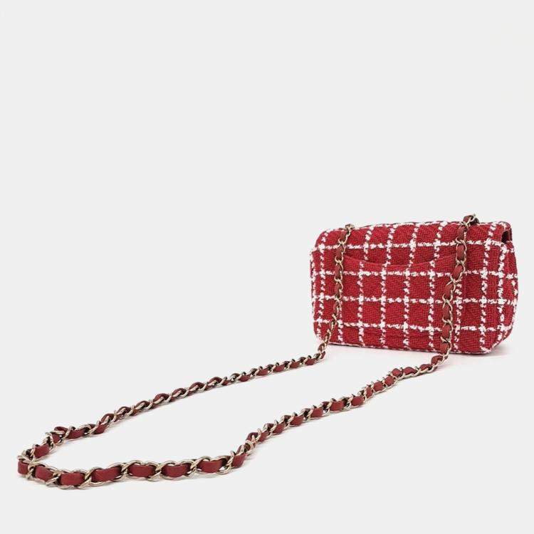 Pre Owned Chanel Red Tweed Classic Mini Crossbody Bag