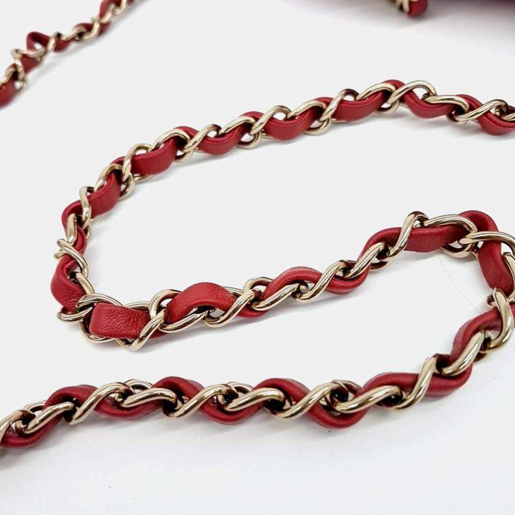 Pre Owned Chanel Red Tweed Classic Mini Crossbody Bag