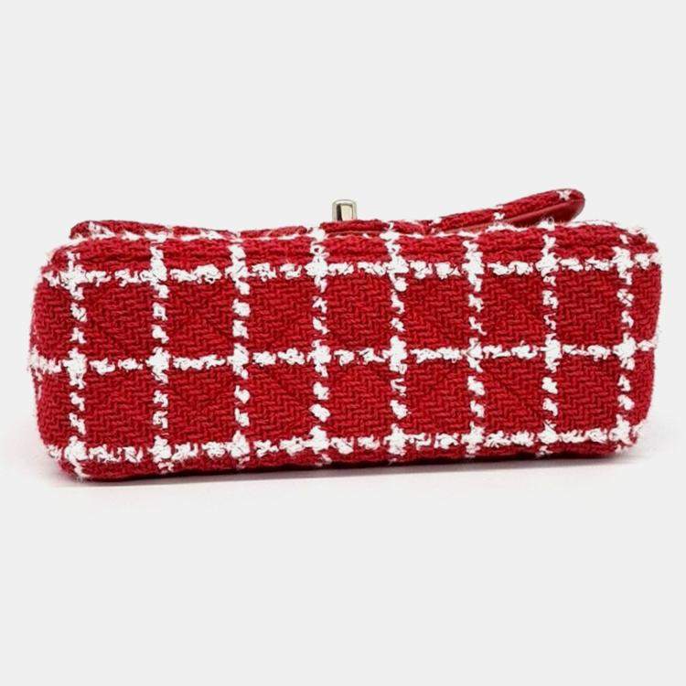 Pre Owned Chanel Red Tweed Classic Mini Crossbody Bag