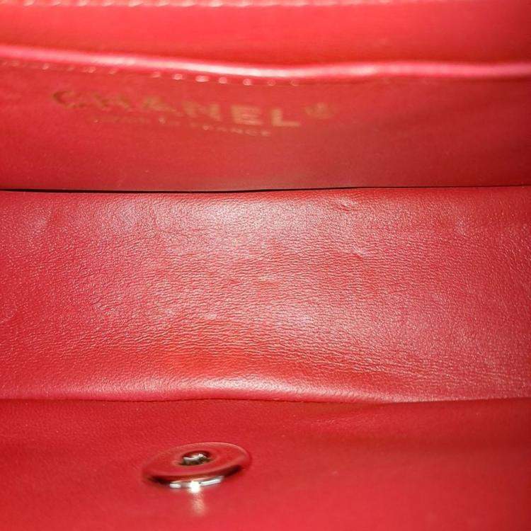 Pre Owned Chanel Red Tweed Classic Mini Crossbody Bag