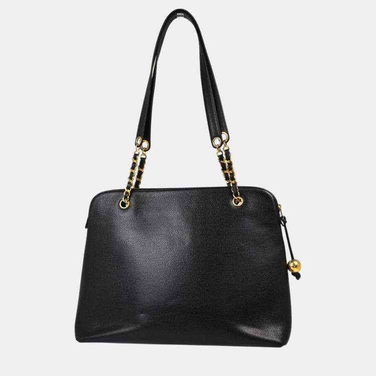 Pre Owned Chanel Black Leather Chain Tote Bag 