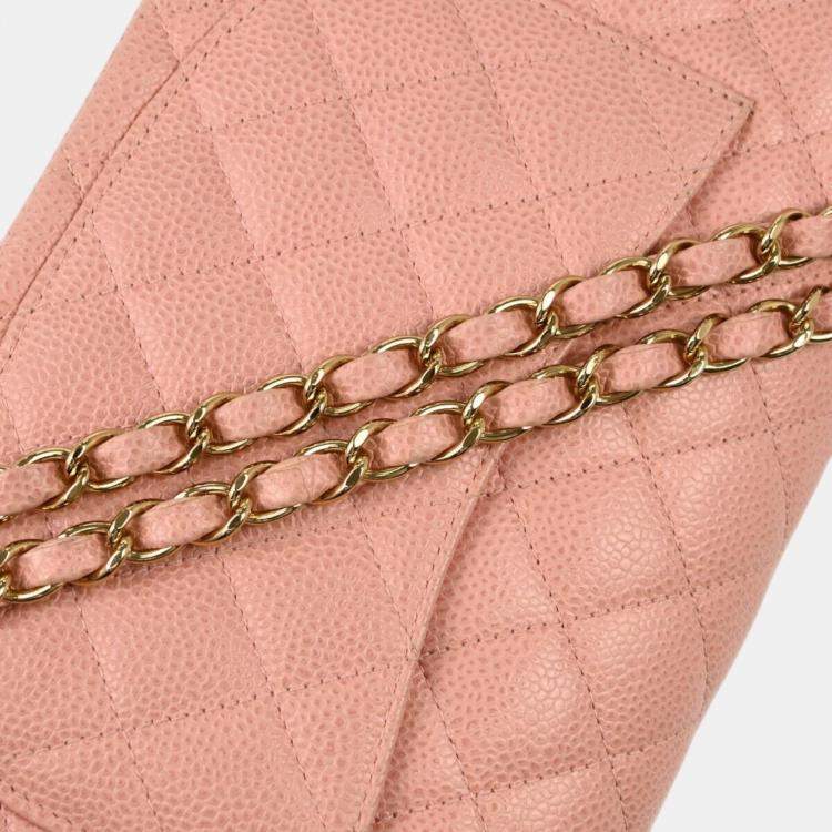 Pre Owned Chanel Pink Calfskin Small Classic Double Flap Shoulder Bag