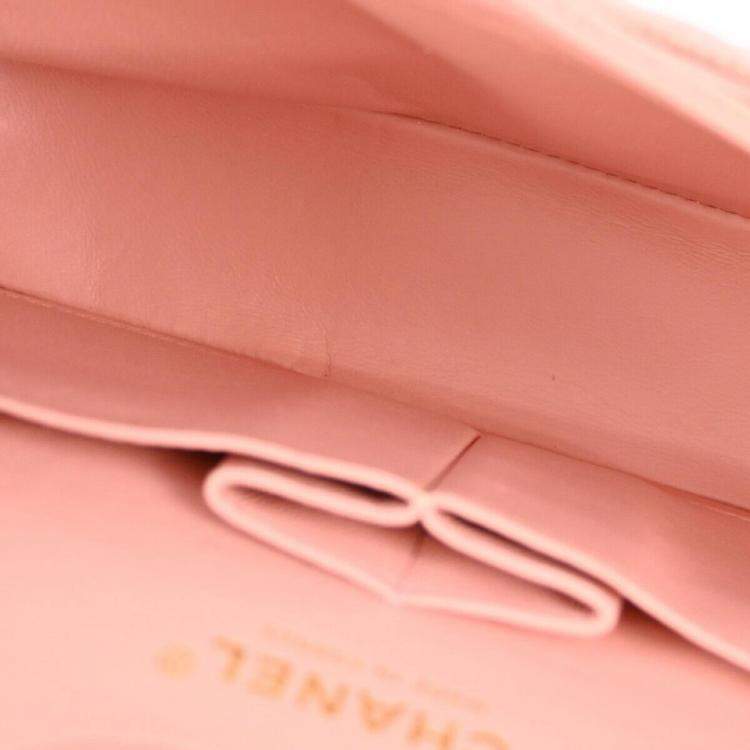 Pre Owned Chanel Pink Calfskin Small Classic Double Flap Shoulder Bag