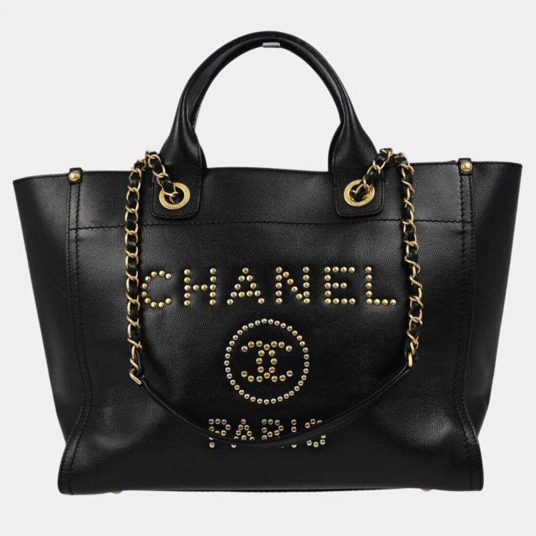 Pre Owned Chanel Black Calfskin Leather Small Deauville Tote Bag