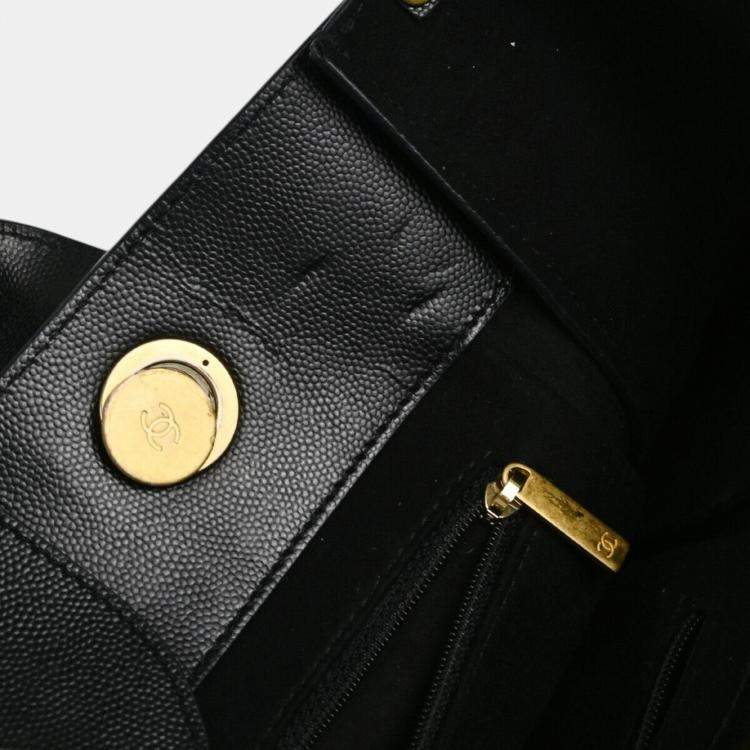 Pre Owned Chanel Black Calfskin Leather Small Deauville Tote Bag