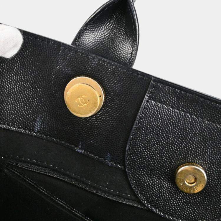 Pre Owned Chanel Black Calfskin Leather Small Deauville Tote Bag