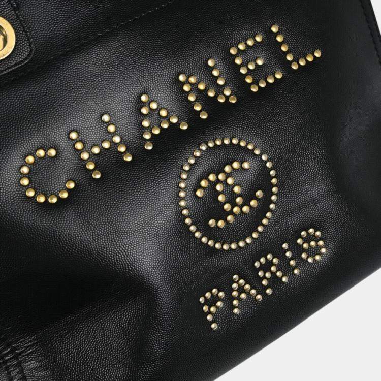 Pre Owned Chanel Black Calfskin Leather Small Deauville Tote Bag
