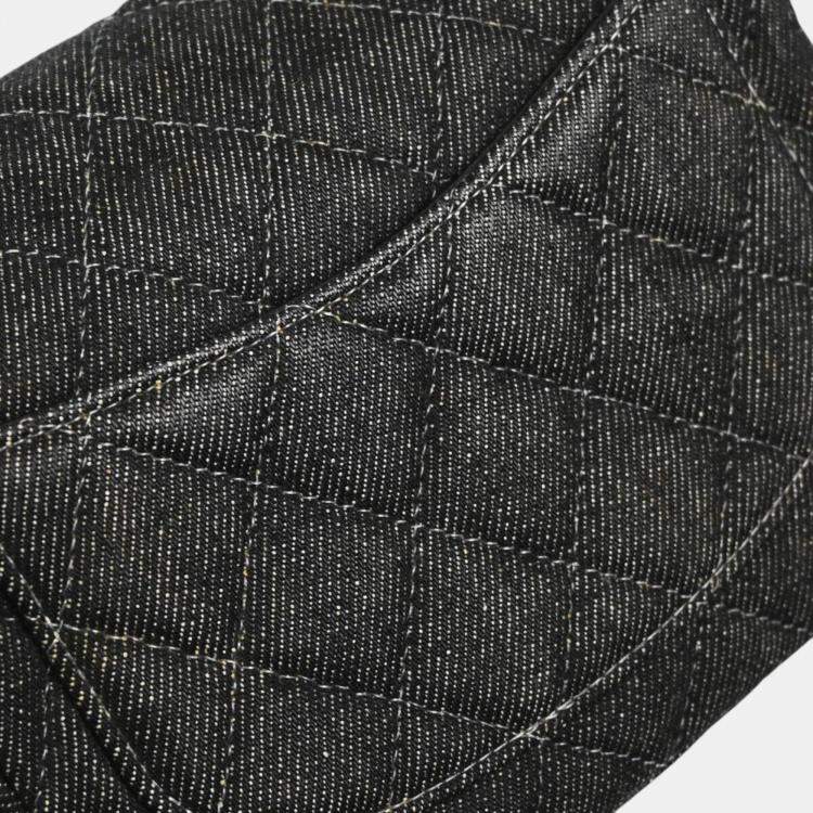 Pre Owned Chanel Black Denim Mini Classic Square Flap Shoulder Bag