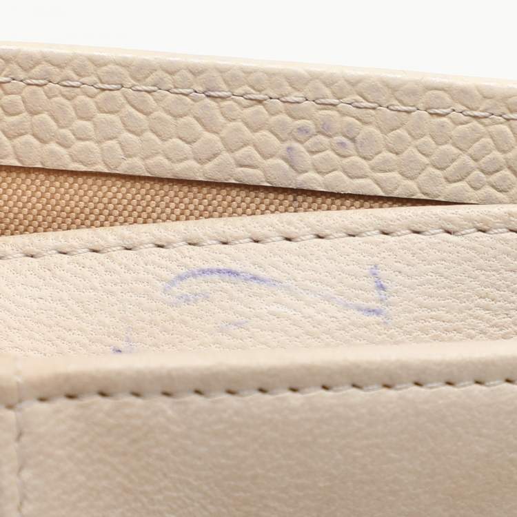 Pre Owned Chanel Cream Caviar Leather L Yen Wallet