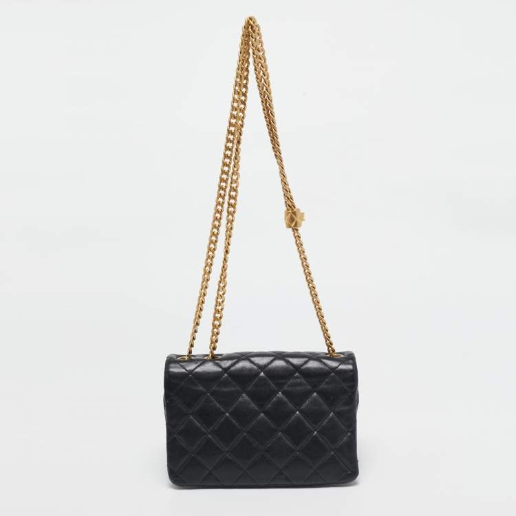 Pre Owned Chanel Black Quilted Leather 3 Compartment Flap Bag