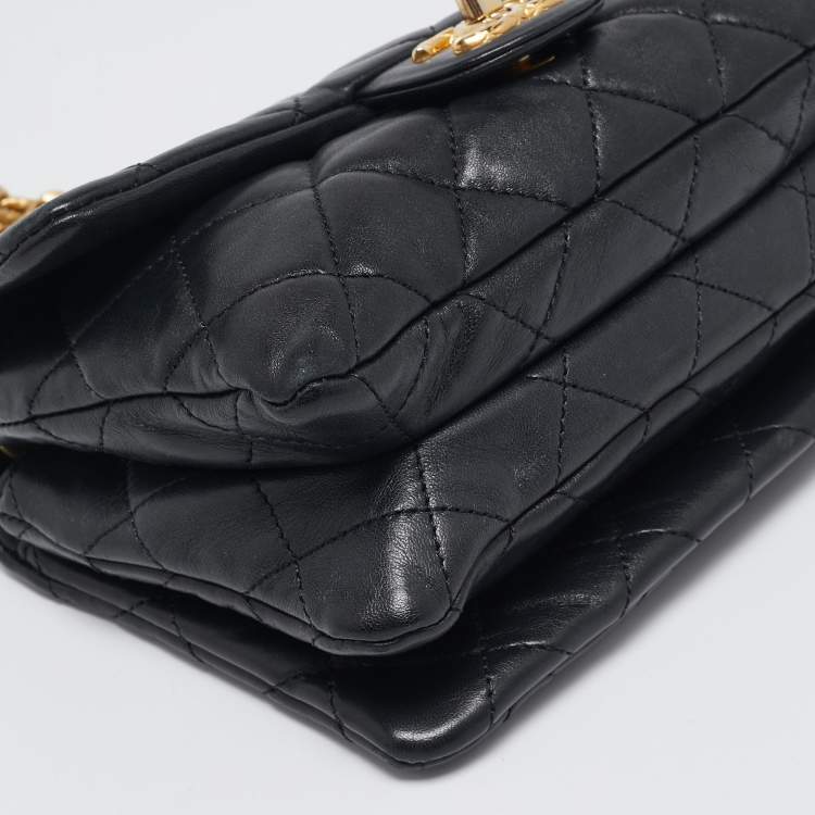 Pre Owned Chanel Black Quilted Leather 3 Compartment Flap Bag