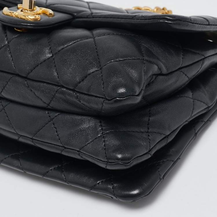 Pre Owned Chanel Black Quilted Leather 3 Compartment Flap Bag