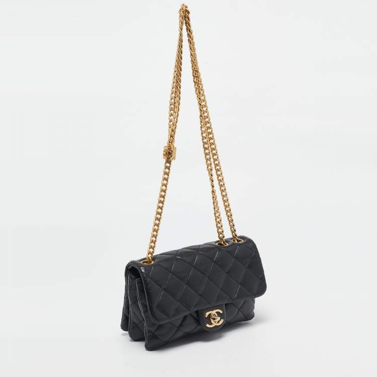 Pre Owned Chanel Black Quilted Leather 3 Compartment Flap Bag