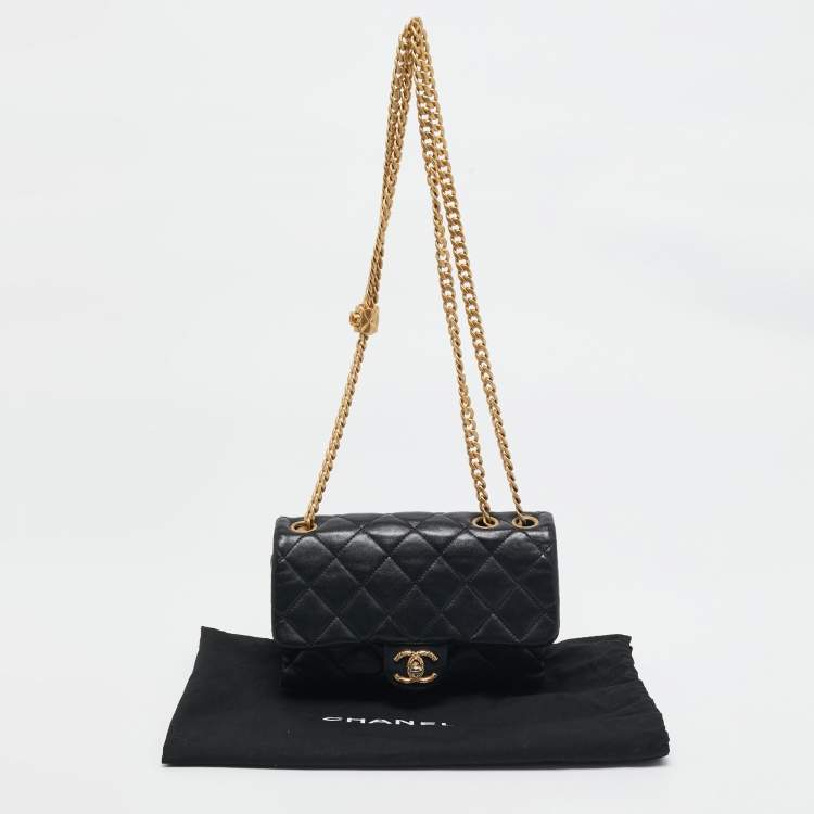 Pre Owned Chanel Black Quilted Leather 3 Compartment Flap Bag