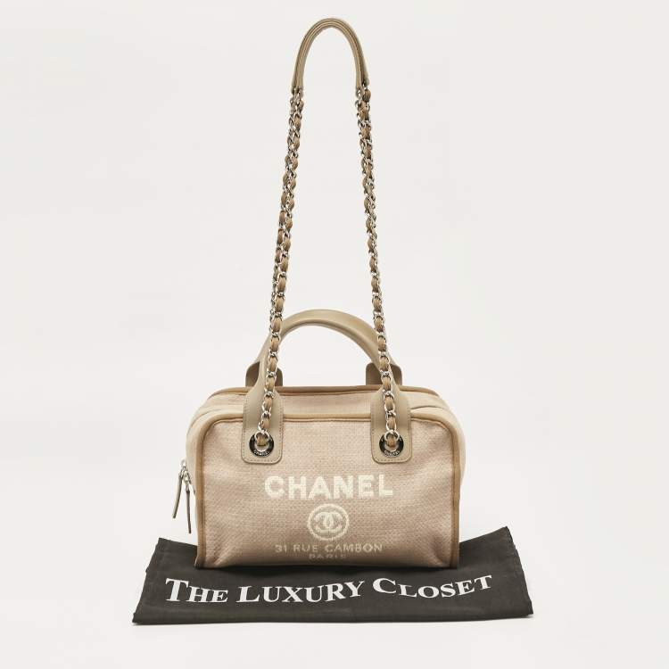 Pre Owned Chanel Beige Canvas Deauville Bowler Bag