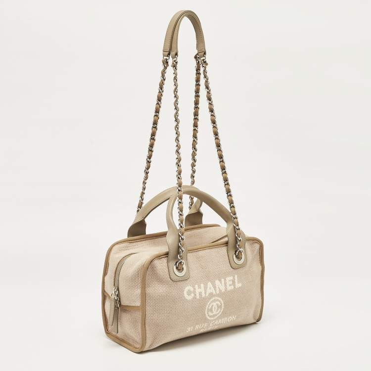 Pre Owned Chanel Beige Canvas Deauville Bowler Bag