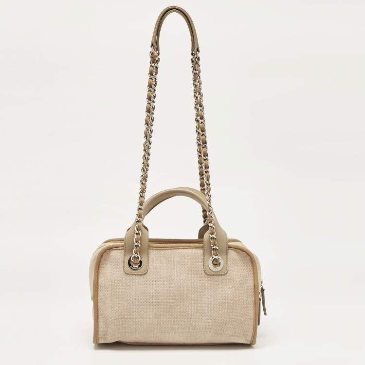 Pre Owned Chanel Beige Canvas Deauville Bowler Bag
