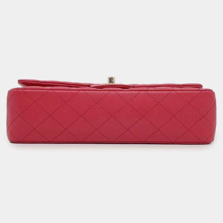 Pre Owned Chanel Pink Caviar Leather Medium Double Flap Chain Shoulder Bag 