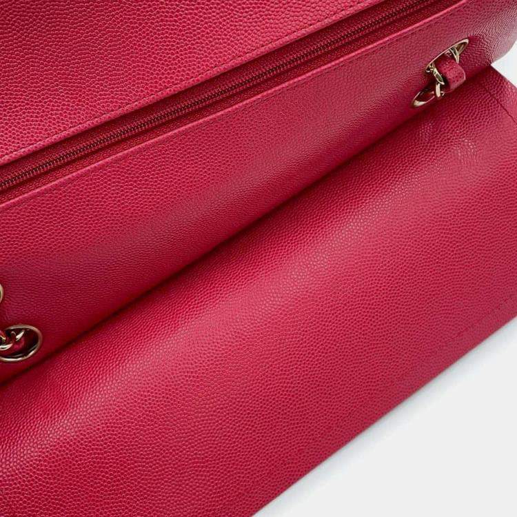 Pre Owned Chanel Pink Caviar Leather Medium Double Flap Chain Shoulder Bag 