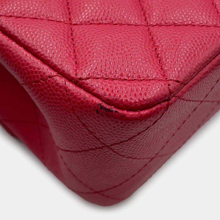 Pre Owned Chanel Pink Caviar Leather Medium Double Flap Chain Shoulder Bag 