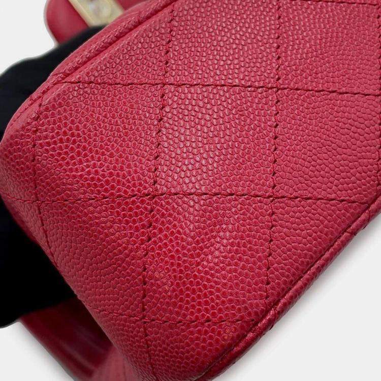 Pre Owned Chanel Pink Caviar Leather Medium Double Flap Chain Shoulder Bag 