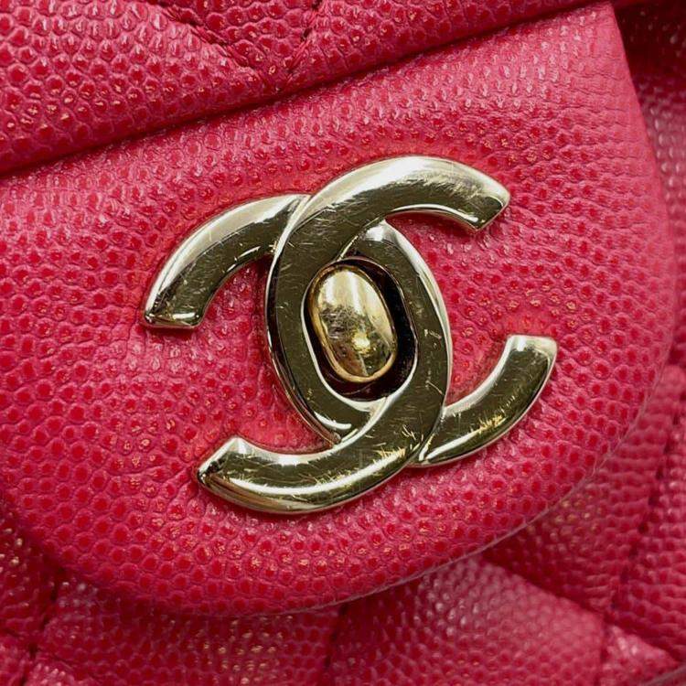 Pre Owned Chanel Pink Caviar Leather Medium Double Flap Chain Shoulder Bag 