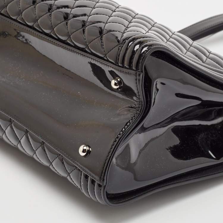 Pre Owned Chanel Black Quilted Patent Leather Large Boy Shopper Tote