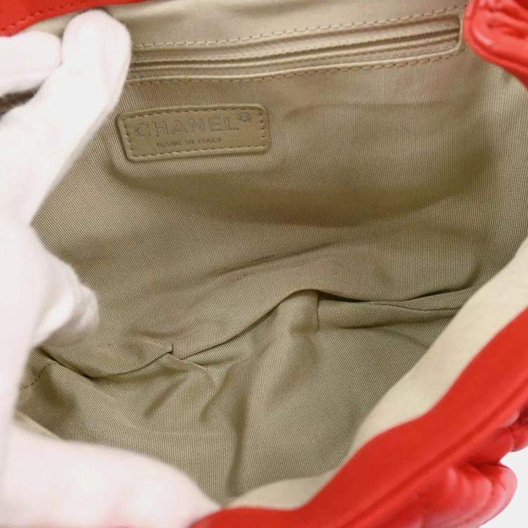 Pre Owned Chanel Red Lambskin Around Chain Shoulder Bag
