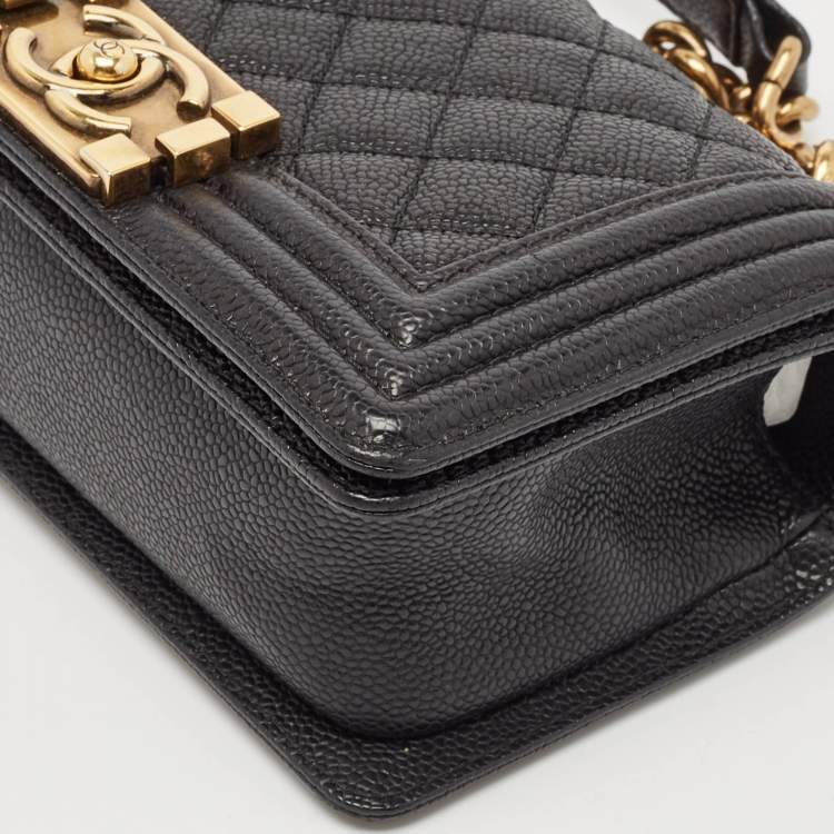 Pre Owned Chanel Black Quilted Caviar Leather Small Boy Flap Bag