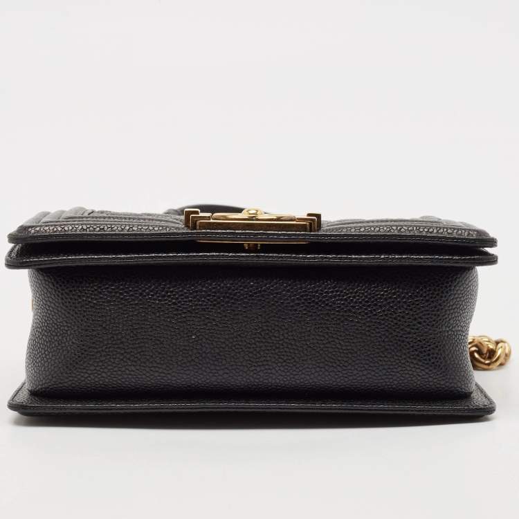 Pre Owned Chanel Black Quilted Caviar Leather Small Boy Flap Bag