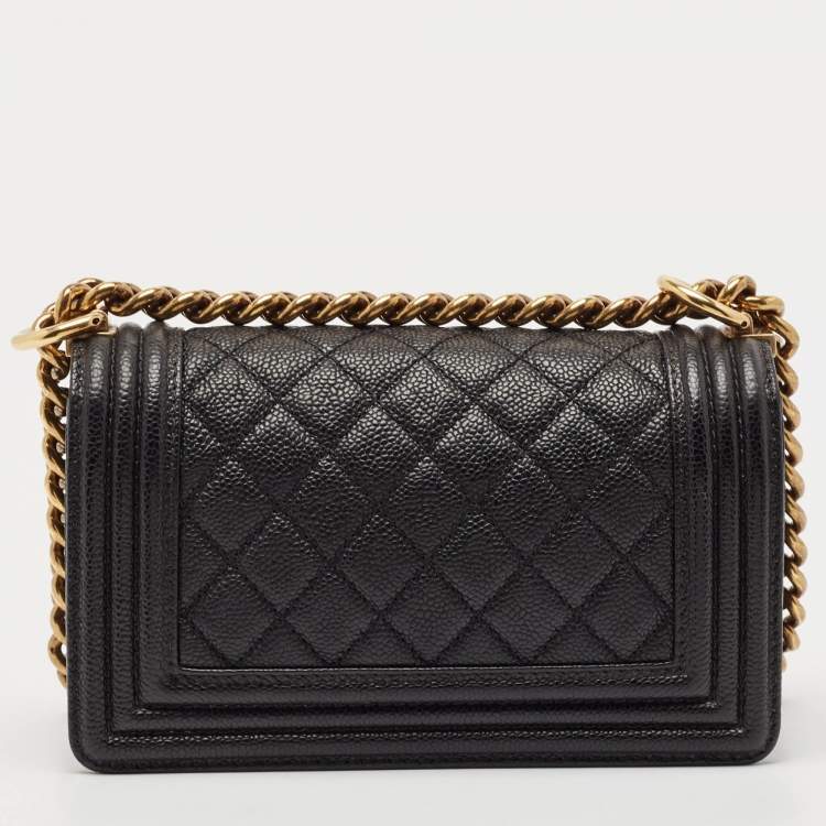 Pre Owned Chanel Black Quilted Caviar Leather Small Boy Flap Bag