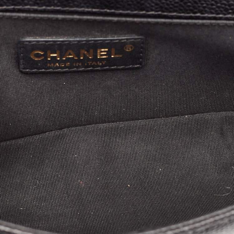 Pre Owned Chanel Black Quilted Caviar Leather Small Boy Flap Bag