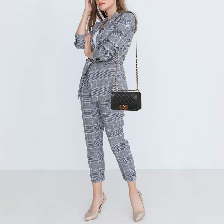 Pre Owned Chanel Black Quilted Caviar Leather Small Boy Flap Bag