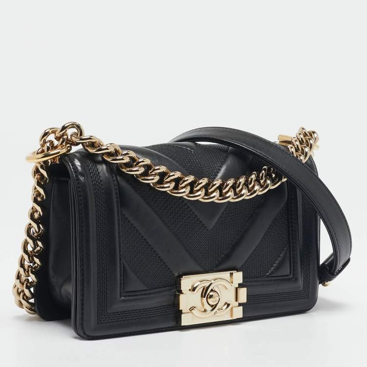 Pre Owned Chanel Black Textured Leather Small Boy Flap Bag