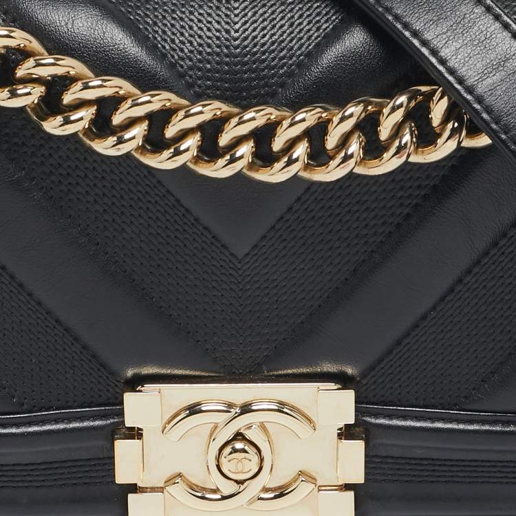 Pre Owned Chanel Black Textured Leather Small Boy Flap Bag