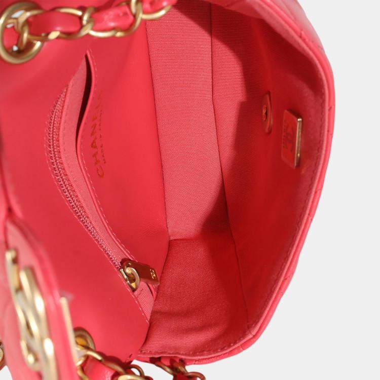 Pre Owned Chanel Red Quilted Lambskin Coco Pins Mini Flap Bag