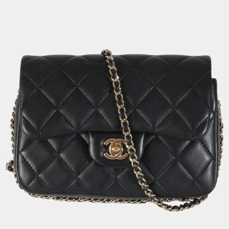 Pre Owned Chanel Black Quilted Lambskin Mini My Precious Pearls Flap Bag