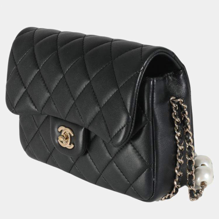Pre Owned Chanel Black Quilted Lambskin Mini My Precious Pearls Flap Bag