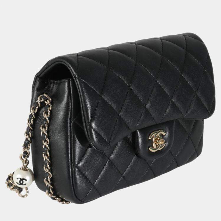 Pre Owned Chanel Black Quilted Lambskin Mini My Precious Pearls Flap Bag