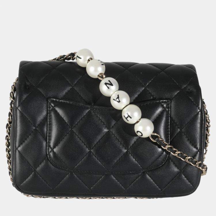 Pre Owned Chanel Black Quilted Lambskin Mini My Precious Pearls Flap Bag
