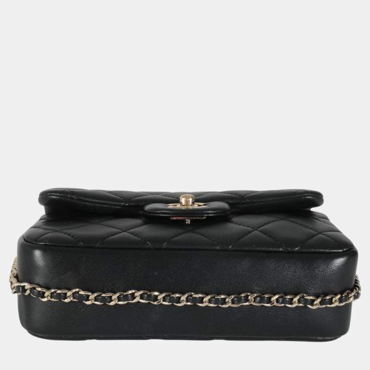 Pre Owned Chanel Black Quilted Lambskin Mini My Precious Pearls Flap Bag