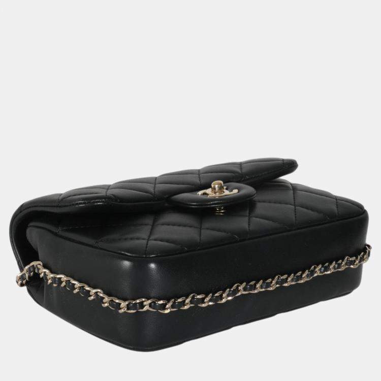Pre Owned Chanel Black Quilted Lambskin Mini My Precious Pearls Flap Bag
