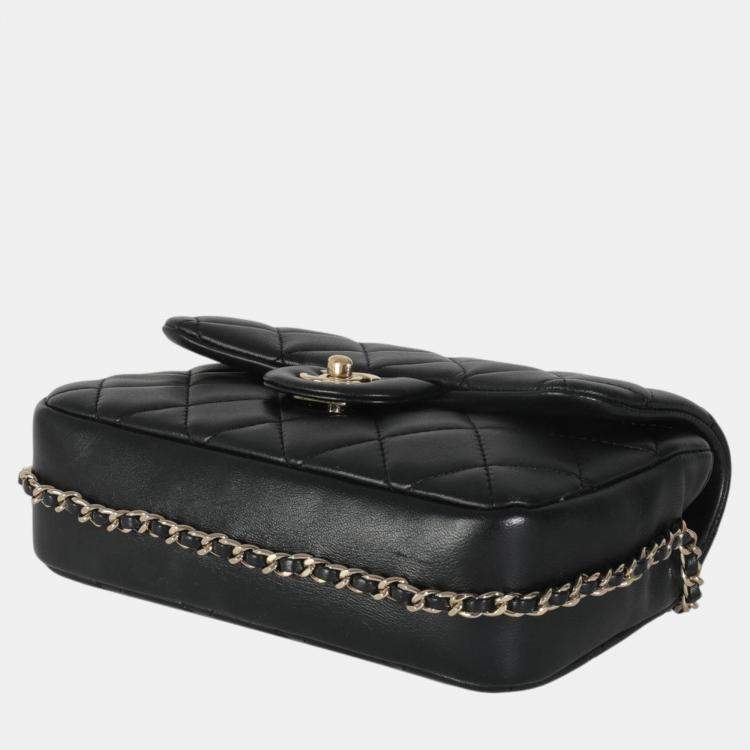 Pre Owned Chanel Black Quilted Lambskin Mini My Precious Pearls Flap Bag