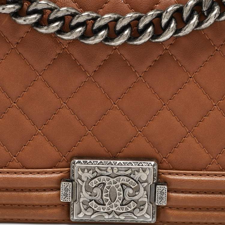 Pre Owned Chanel Brown Quilted Leather Medium Paris Dallas Boy Flap Bag