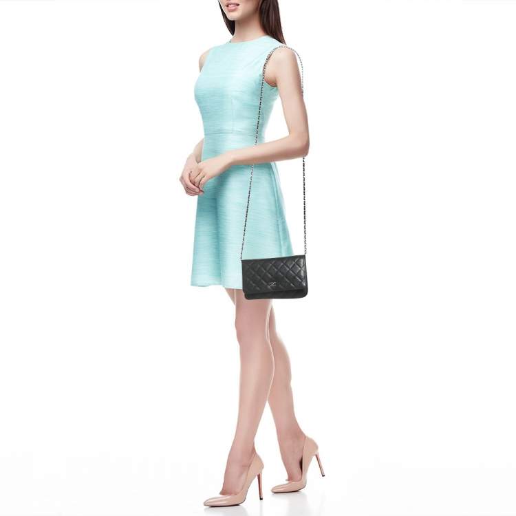 Pre Owned Chanel Black Quilted Caviar Leather WOC Bag